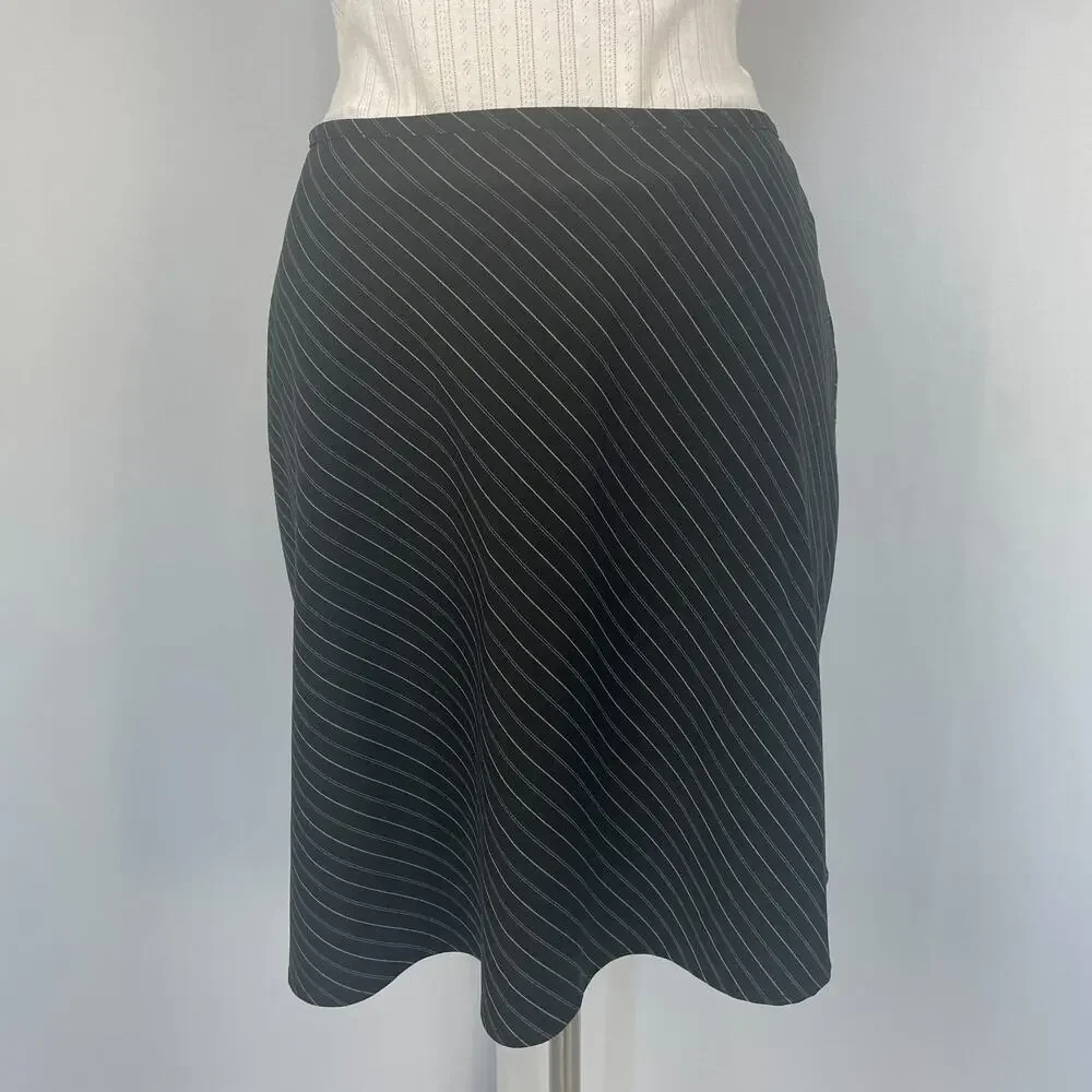 Y2K Mini Skirt Size 8 Black Pinstripe Low Rise A Line Office Siren Geek Chic Vtg
